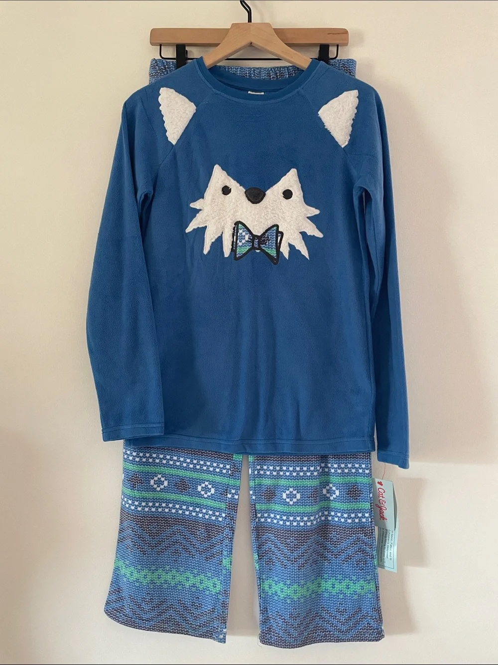 Blue Fox Pajama Set Youth Soft Fleece Blue Boys XL 16 Cozy Warm Winter